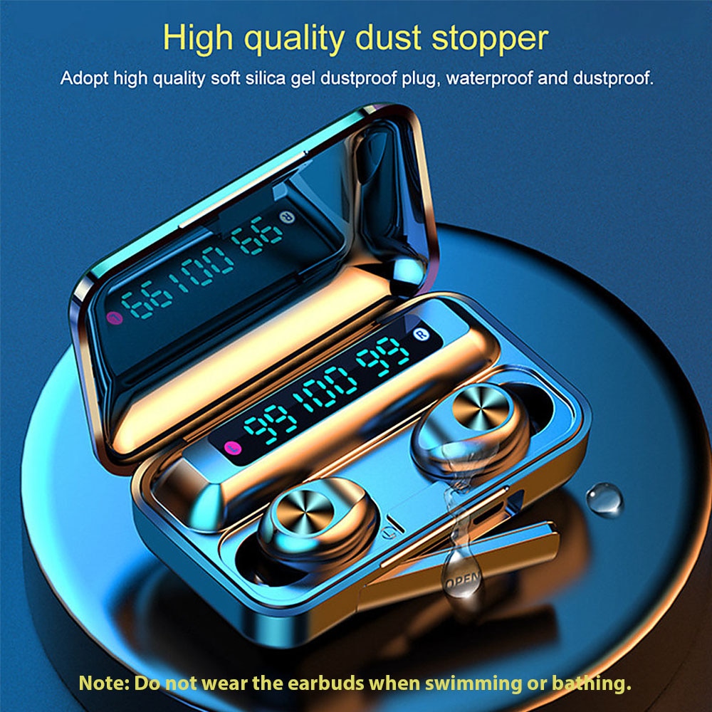 Headphone Touch Earphone F9-9/F9-10 TWS Bluetooth 5.0 Wireless 9D Stereo Sound Noise Reduction Earphones LED Digital Display - meheshin