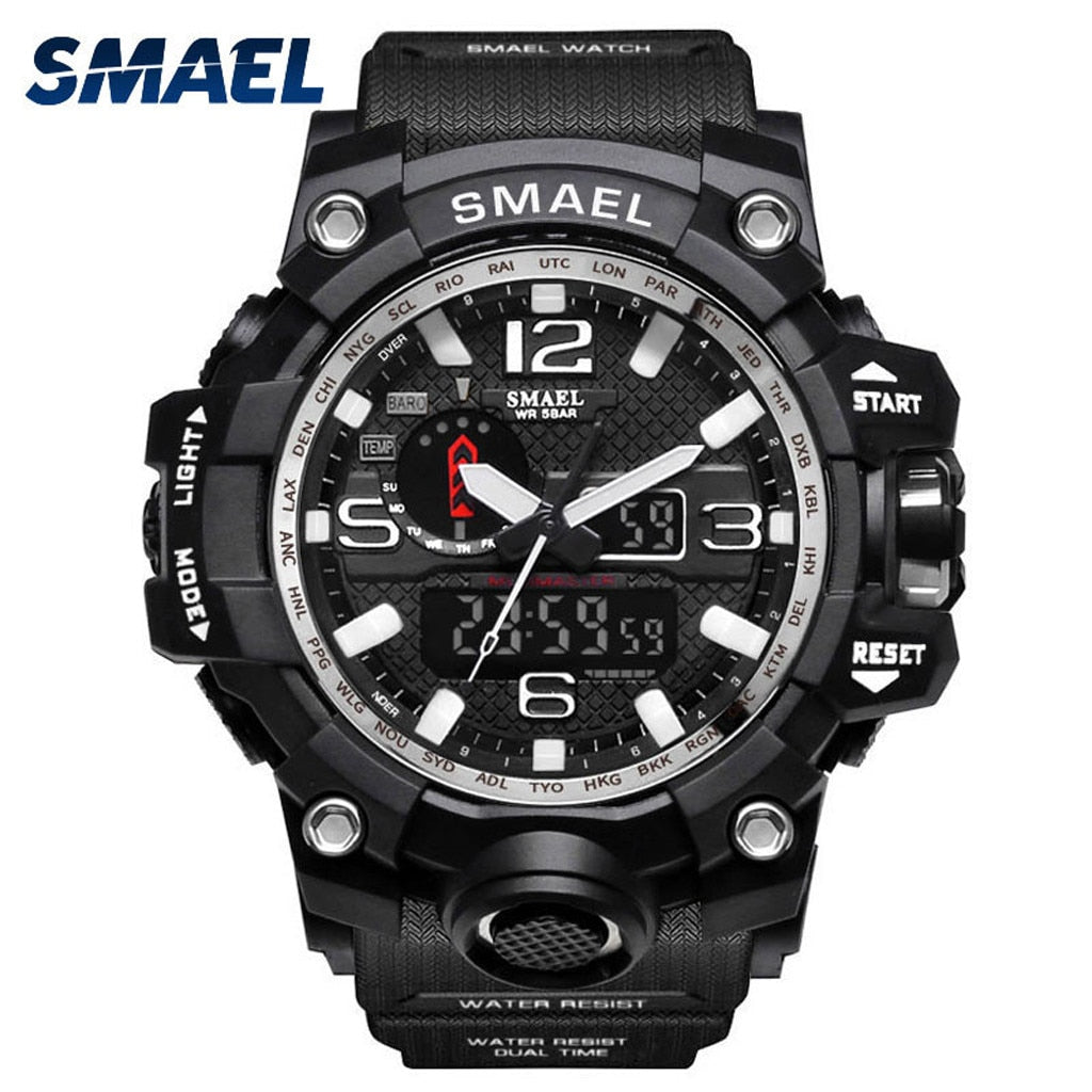 SMAEL Men Sport Watch Dual Display Analog Digital Led Electronic Wrist Watch - meheshin
